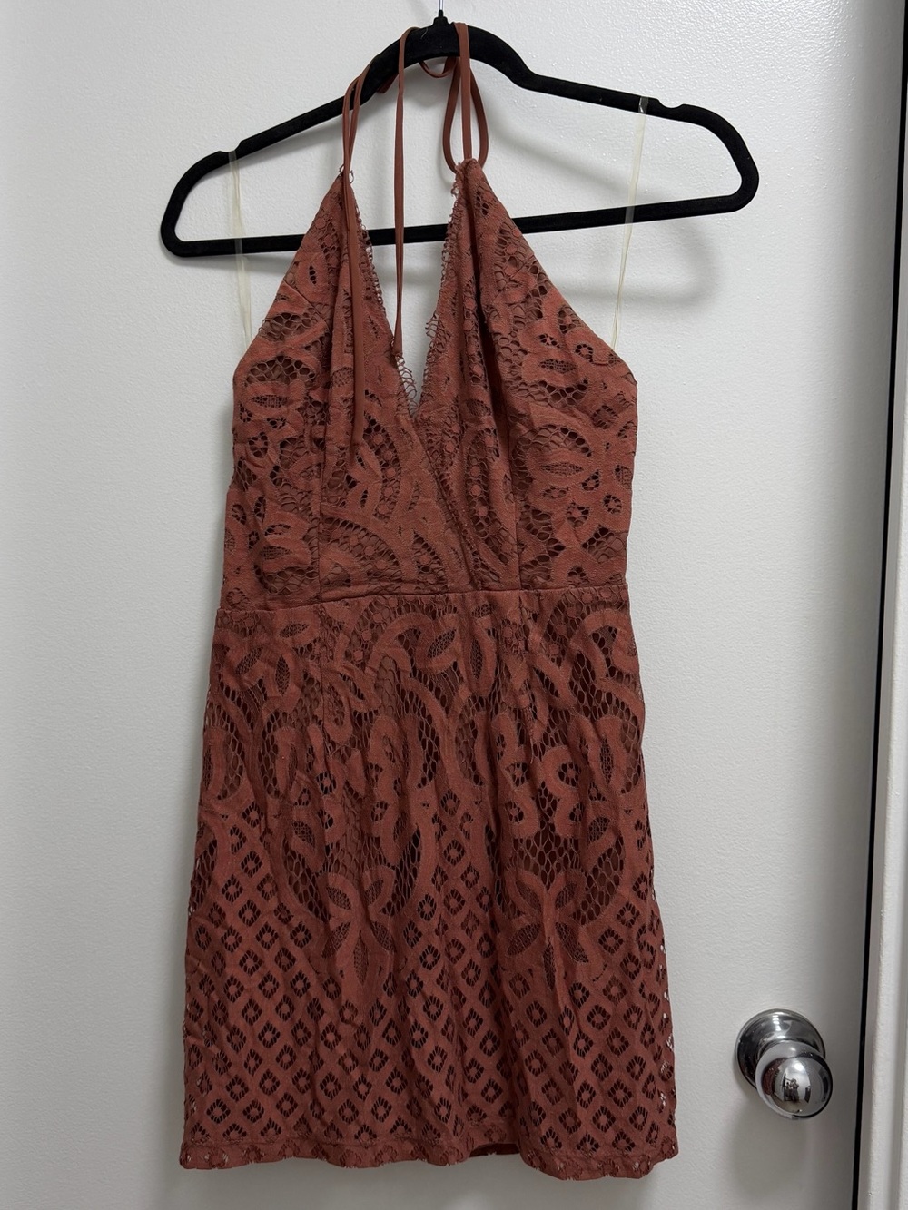 Windsor Rust Lace Halter Mini Dress